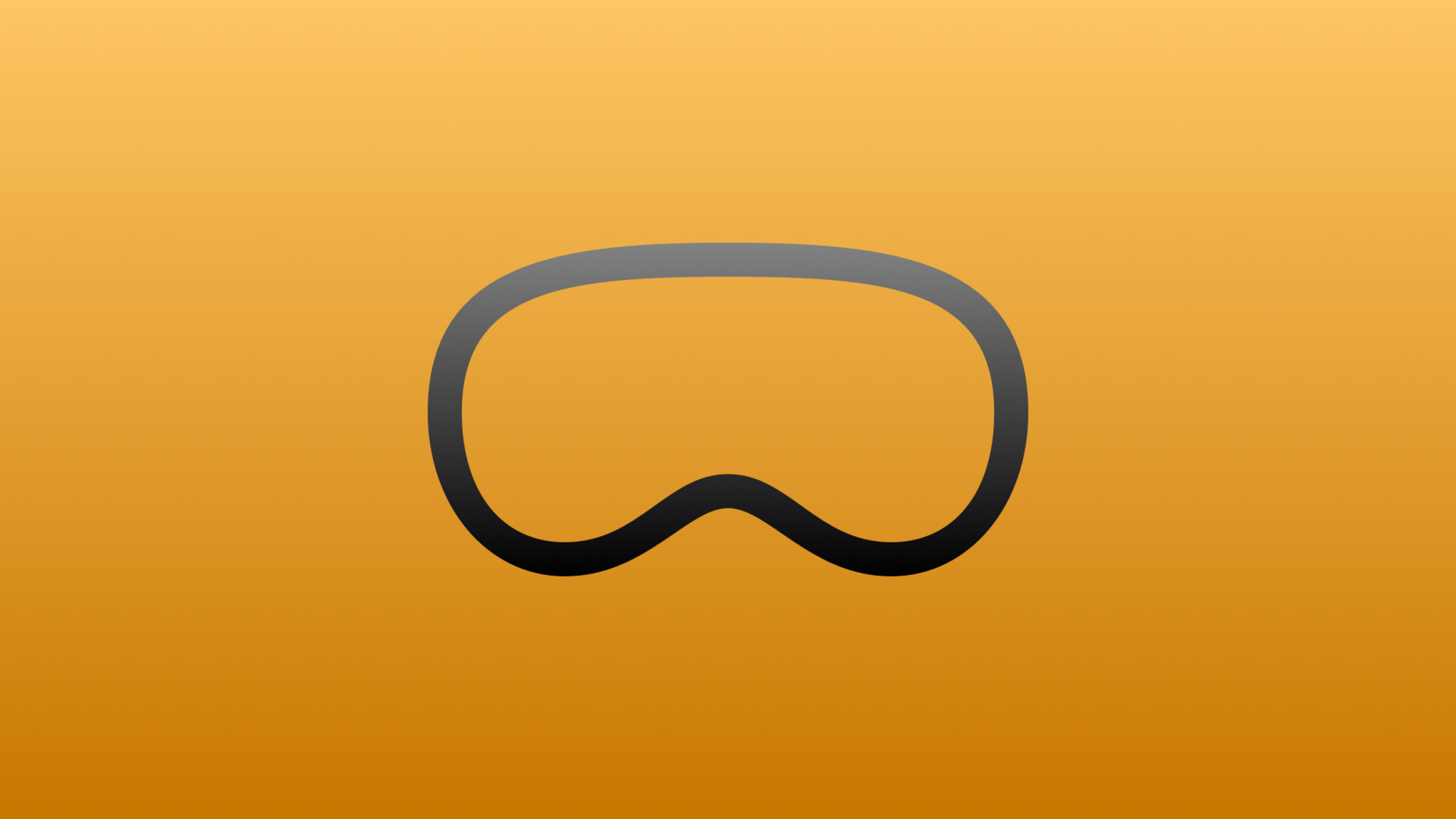An illustration of the outline of an Apple Vision Pro in black, set against a gold background.