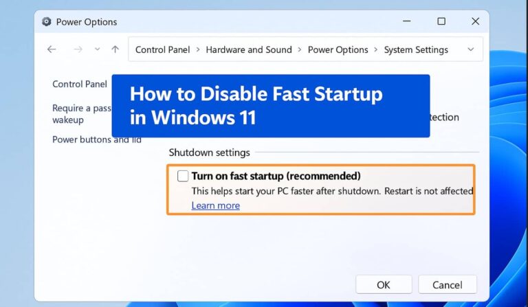 How to deactivate quick start to Windows 11 or 10